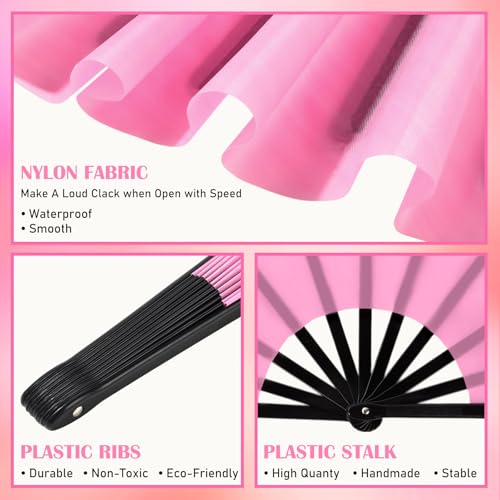 Maitys 4 Packs Large Folding Hand Fans, 13'', Pink - color: Pink