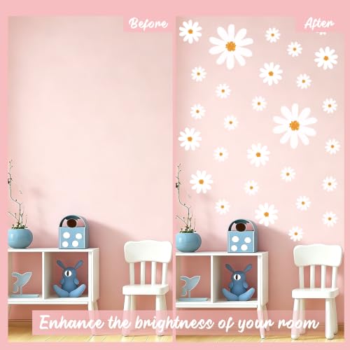 Large Daisy Wall Decals - 12 Sheets 56Pcs Boho Flower Wall Stickers Vinyl Daisy Floral Decals Wallpaper Peel and Stick for Nursery Bedroom Living Room Home Décor - color: Daisy