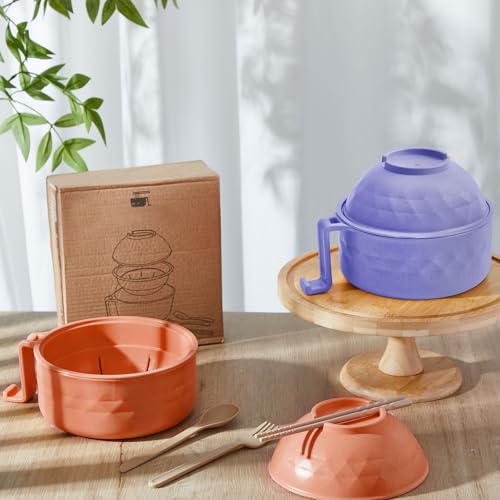 2 Sets 40 oz Microwave Ramen Bowl with Handles, Purple,Orange - color: Purple,Orange