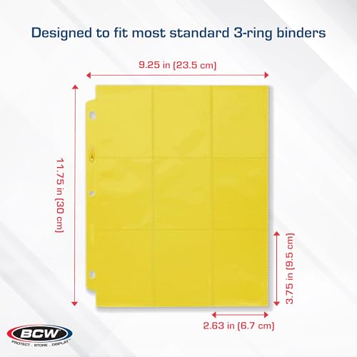 BCW Double-Sided 9-Pocket Pages Holder - 10 Yellow Pages| Trading Card Binder Sheets | Secure Side Loading | Ideal Card Storage and Display Solution - color: Yellow