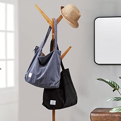 KALIDI Women Corduroy Tote Bag Zipper Casual Tote's Handbag Big Capacity Shoulder Bag with Pockets - color: Grey01