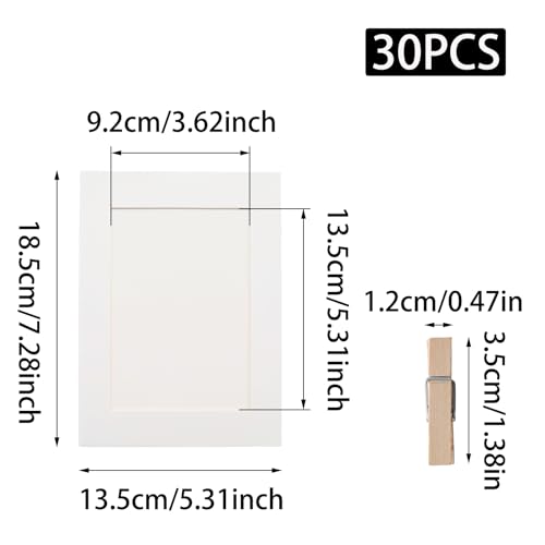 30Pcs 5x7Inch White Paper Photo Frames with String & Clips - color: White, size: 5x7inch