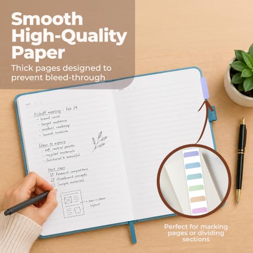 A5 Leather Notebook Journal Light Blue Lined Thick 300 Pages 5.8x8.3" - color: Light Blue, size: A5 300 Pages