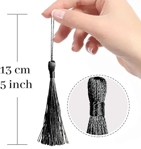 100 Pcs Black Mini Tassels 13cm/5 Inch with Loops for Bookmarks, Jewelry Making, DIY Projects - color: Black