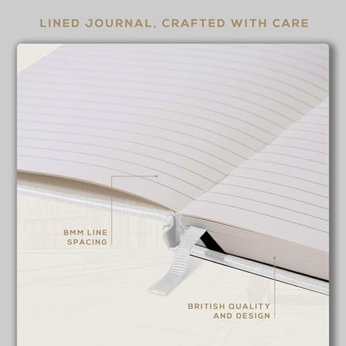 BEECHMORE BOOKS Lined Journal Notebook, 5.8" x 8.3", A5 160 Lined Pages, Hardcover Leather Journals for Women, Men, Writing and Notebooks for Work - 120 GSM Thick Paper, Gifts Box Included - color: Snow White, size: A5 - 5.8" x 8.3" Medium