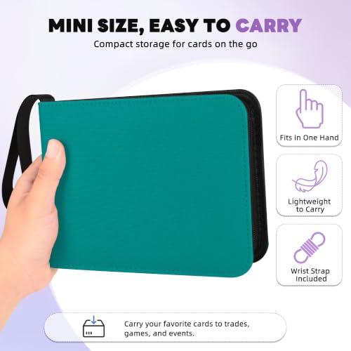2 Pocket Mini Card Binder - Small Trading Card Album with Zipper,80 Pockets PU Leather Holder, Side-Loading Small TCG Binder for Standard Anime & Sports Cards - color: Teal Green, size: 2-Pocket
