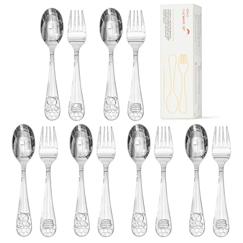 KINGSTONE 12 Pcs Large Kids Utensils, 18/10 Stainless Steel, Honey Bear - color: Honey Bear, size: 12-Piece (Large)
