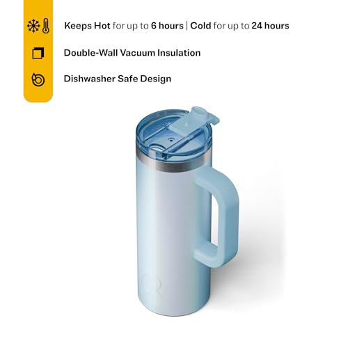 RTIC 20oz Road Trip Travel Mug with Lid and Handle, Ceramic Lined, RTIC Ice Glitter - color: RTIC Ice Glitter, size: 20 Ounces