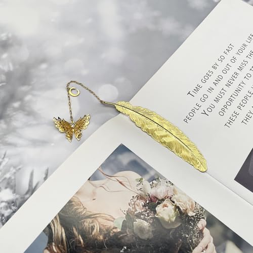 Initial Letter and Butterfly Charm Metal Feather Bookmark (Gold-C) - style: Gold-C