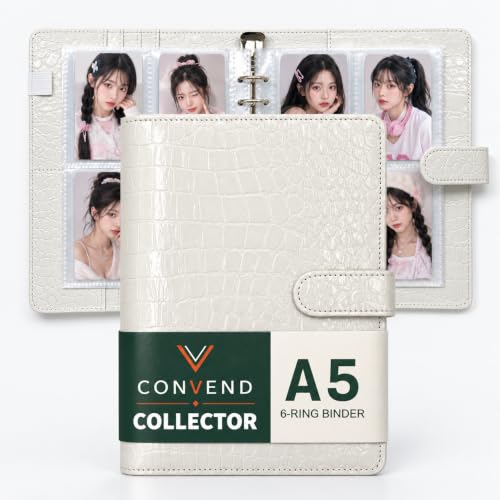 Convend A5 Kpop Photocard Binder with 30 Pack 4-Pocket Card Pages, 6 Ring Refillable Binder Album with 240 Card Slots, PU Leather Cover, Magnetic Closure, Trading Cards, White Croc Textured - color: New-1, size: Luxe-A5