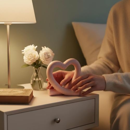 Lescafita Pink Heart Decor Sculpture, Cute Romantic Love Statue Aesthetic Room Decor for Bedroom Desk Shelf Coffee Table, Gift for Her Valentines Birthday - color: Pink