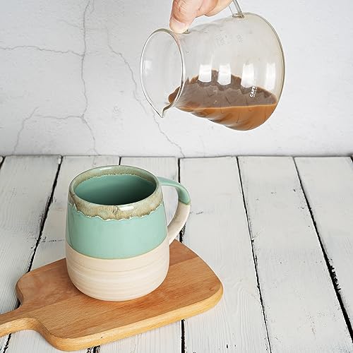 Bosmarlin Extra Large Ceramic Coffee Mug, 23 Oz, Dishwasher and Microwave Safe, Oversized Big Tea Cup, Reactive Glaze (Green) - color: Green