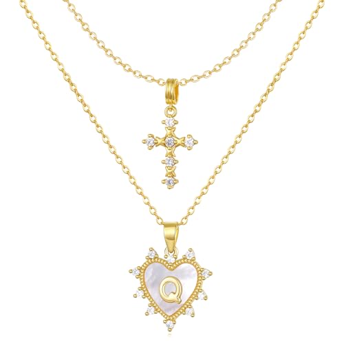 KissYan Layered Initial Cross Necklace for Women