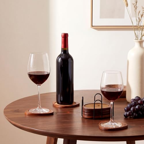 Newtay 6 Pcs Mid Century Modern Coasters Wood Absorbent Coaster,Brown - color: Rice Palm