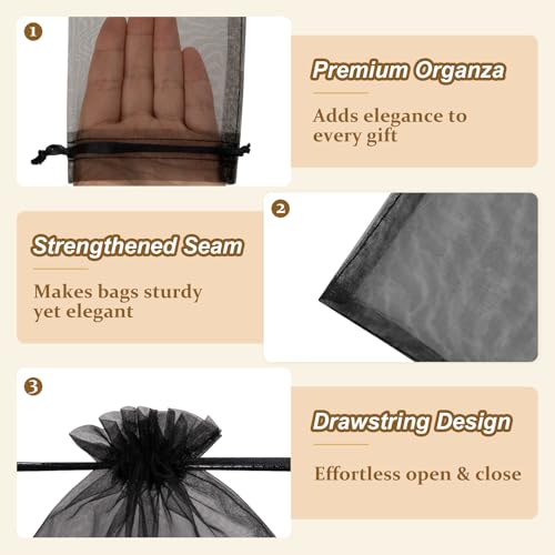 Crweety 50 Pcs Organza Bags 3x4, Black Small Mesh Gift Bags Drawstring Bulk - color: Black