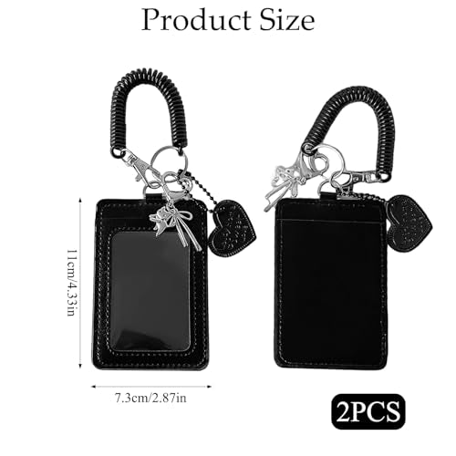 Kpop Photocard Holder Keychain - 2 Pack PU Leather Wallet Size Photo Card Holder with Detachable Metal Chain, Cute Double-Slot Protective Sleeve for Idol Photocards, ID Badge & Credit Cards