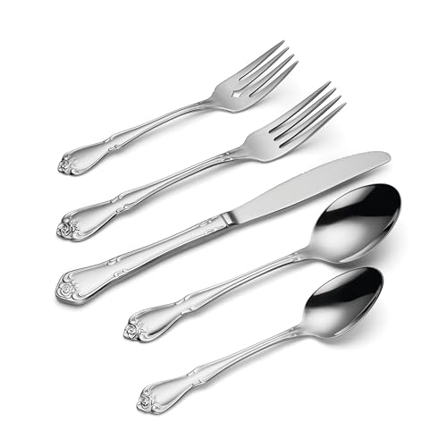 Oneida True Rose 45 Piece Everyday Flatware, Service for 8, 18/0 Stainless Steel, Silverware Set, Silver - style: 45-Piece Flatware Set