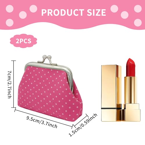 2Pcs Coin Purse for Women, Dot-Patterned Change Purse with Clasp Closure, Small Change Purse for Coin, Changes, Small Kiss Lock Coin Wallet for Girls Women as Gifts (White+Rose Pink) - color: White+Rose Pink