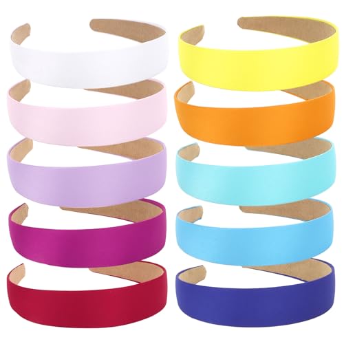 Wecoe Hairband, 10 Pack Satin Headbands Women 1.3 Inch Wide White Blue Pink Purple Red Orange Yellow Green, Non Slip Fashion Hair Bands Diy Holiday Costume Hair Accessories Women Girls - color: Multi-color F
