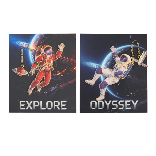 2 Pack Astronaut Metal Bookmarks with Planet and Satellite Chain Pendants - color: Astronaut