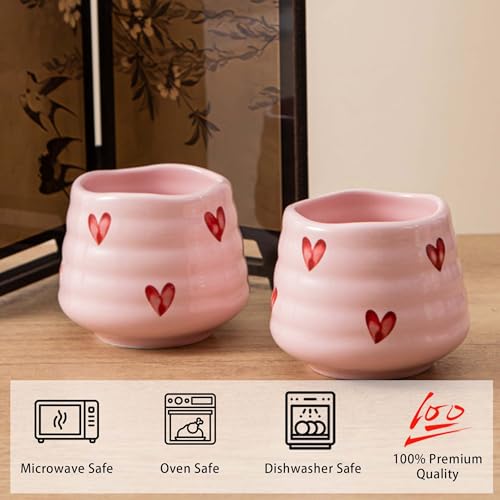 Ceramic Tea Cup Set, 5OZ Espresso Cups, Pink Love, Set of 4 - color: Pink Love