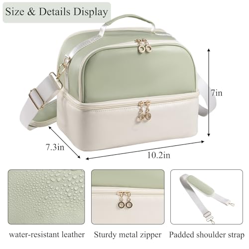 Nail Polish Organizer Holds 35 Bottles & Nail Lamp, Nail Organizers and Storage, Double Layer Nail Bag with Handle & Shoulder Strap for Travel, Nail Supplies Organizer for Manicure Kit (Green+Beige) - color: Green+Beige (35Bottles）