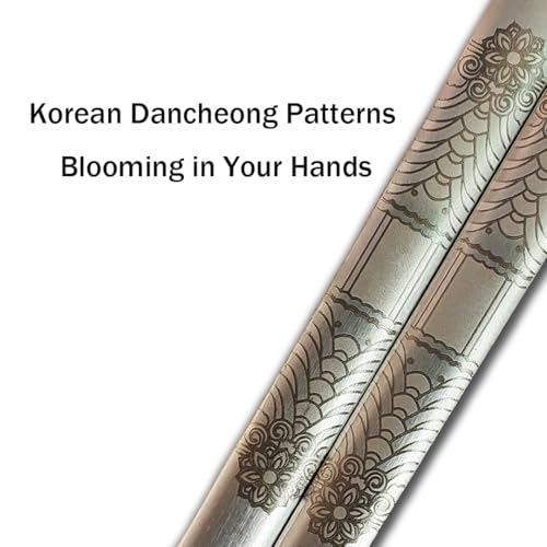 Korean Matte Silver Stainless Steel Chopsticks, 2 Pairs, Dancheong Engraved - color: Silver