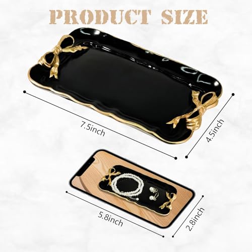 Warmtree Bow Jewelry Tray, Coquette Trinket Dish, Vanity Decor - color: Black