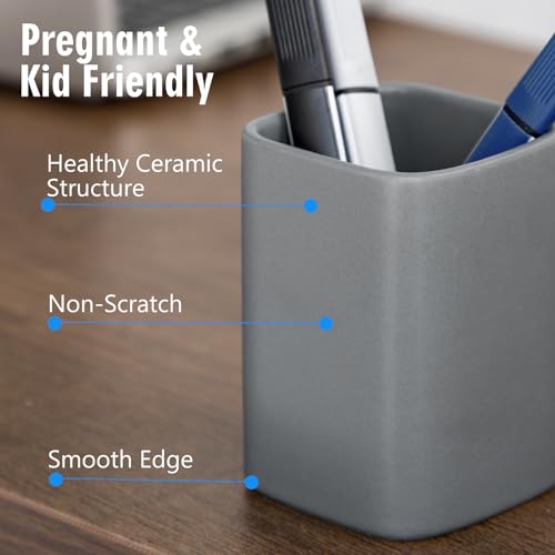 Ceramic Pen Holder Set of 2, Pencil Cup for Desk, Matte gray - color: Matte gray