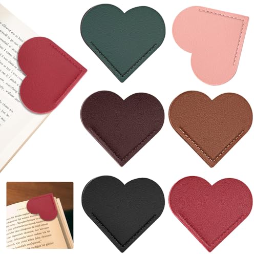 6 Pcs Leather Heart Bookmarks, Page Corner Bookmarks for Women - size: 6 Pcs (Leather Heart)