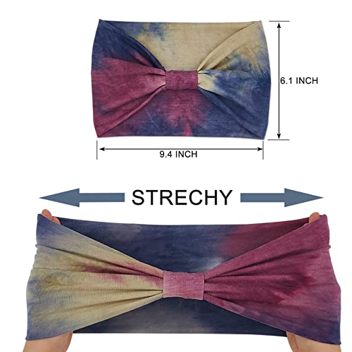 YONUF Wide Headbands for Women, 4 Pack Boho Knotted Head Bands Red Tie Dye - color: Red Tie Dye