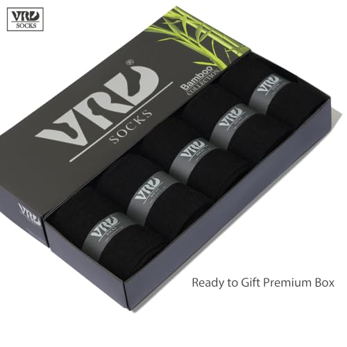 VRD Men's Dress Socks Bamboo Rayon, 5-Pack Crew Socks, Multiple Colors and Designs, Shoe Size 8-13, Gift Box - color: 10: Black, 5-pack Solid