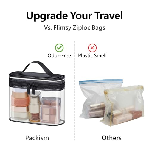 PACKISM Clear Makeup Bag for Travel - TSA Approved Toiletry Bag, 2 Black - color: Bright Black, size: Mixed Size Series (1 Medium + 1 Large)