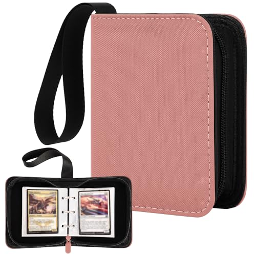 1 Pocket Card Binder with Zipper, 100 Pockets Mini Trading Card Album, Premium PU Leather Single Card Binder, Small Display Folder for TCG & Sports Cards-Pink - color: Pink