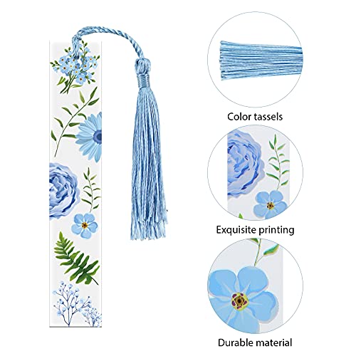 Outus 8 Sets Floral Acrylic Bookmarks for Women, Transparent with Tassels