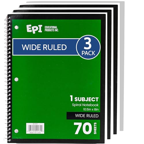 EPI Spiral Notebook | Wide - 70 Sheets, Durable Spiral Binding | 10.5 x 8 in | Classroom Supplies | School, Office, Note Taking, Journaling - 3 Pack - Green - color: Green, size: 3