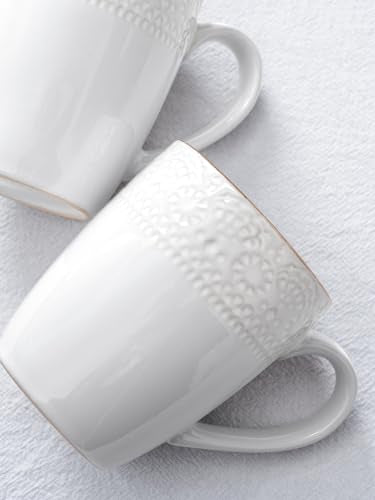 famiware Eden Coffee Mugs Sets of 6, 12 oz Ceramic Stoneware Mug Cup Set - color: White Floral, size: 6pcs