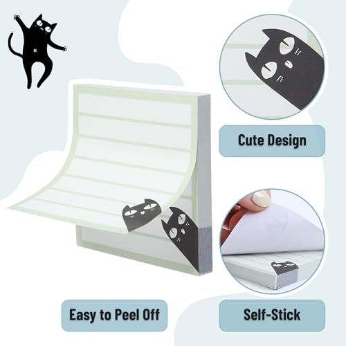 Mr. Pen- Black Cat Sticky Notes Set, 3" x 3", 6 Pads, 480 Sheets | Black Cat Sticky Notes, Memo Pads, Self-Stick Note Pad for Office, School, Home, Study & Organization - color: Multicolor, size: 6 Pads