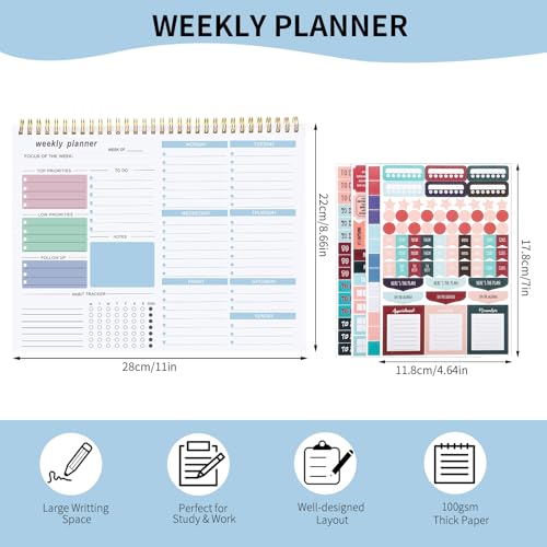 Thboxes Weekly Desk Planner, 8.5x11 In To Do List Notepad, 52 Sheets, Blue - color: Blue