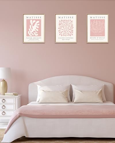 Framed Matisse Pink Wall Art Set of 3, Abstract Canvas Prints - color: Framed Matisse Pink, size: 16"L x 12"W