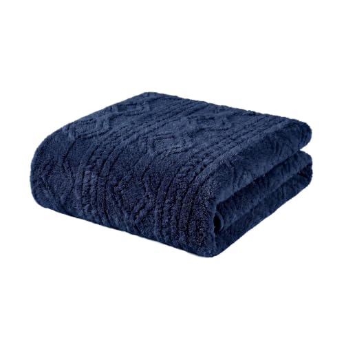 SUPERIOR Fleece Boho Jacquard Blanket, Decorative Blankets for Bedroom, Sofa, Plush, Fluffy, Soft, Cute Room Decor, Beautiful Cover, Comfort Essentials, Arctic Collection, Full/Queen, Navy Blue - color: Navy Blue, size: Full/Queen