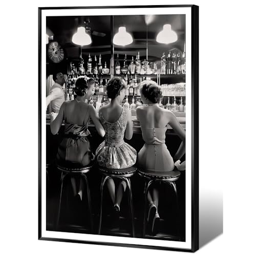 Vintage Black and White Posters Trendy Women Drink Cocktail Wall Art Funky Girly Room Decor Retro Alcohol Canvas Prints Friends Pictures for Bar Cart Apartment Dorm Aesthetic 12x16in Metal Black Frame - color: Black Frame 1, size: 16"L x 12"W