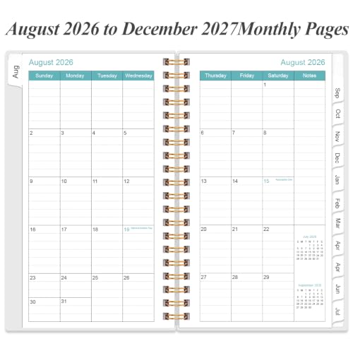 2026-2027 Monthly Planner - August 2026 - December 2027, Two Pages Per Month, 17 Monthly Calendar/Planner with Tabs, Strong Twin-Wire Binding, Inner Pocket, 3.75" x 6.5", Flower-B - color: Flower-B, size: 3.75" x 6.5"