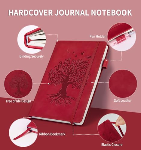 Lined Journal Notebook for Women Men, A5 Hardcover Leather Journals - color: A-Tree-Red, size: 1 Pack-A5（5.8"×8.3"）