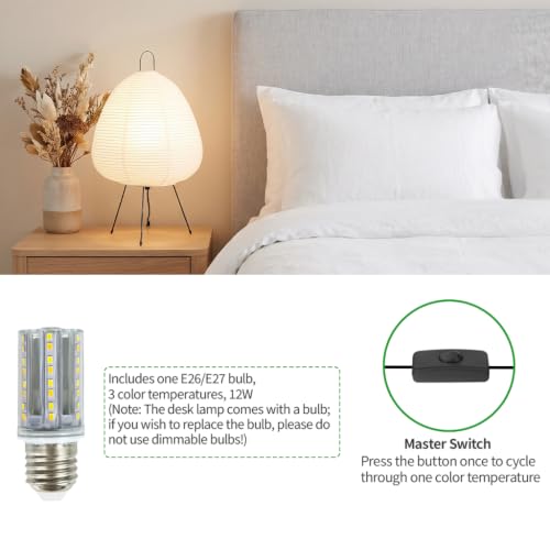Rice Paper Lamp,Japanese Lamp,3 Color Temperature Bulb Included,12W - style: Japanese-color changing