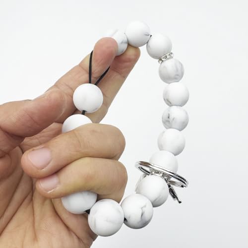 Unpafcxddyig Silicone Bead Keychain Bracelet Wristlet Key Ring - color: White Gray