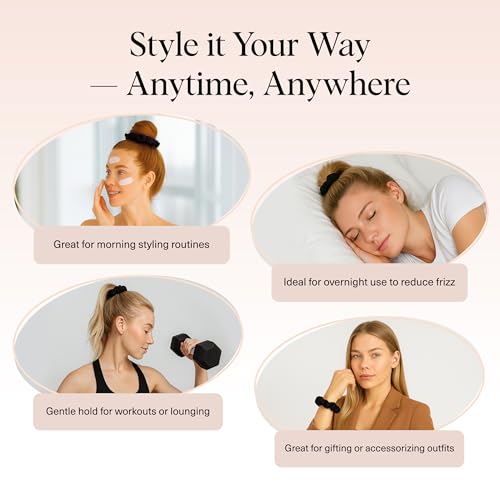 Kitsch Satin Scrunchies for Women | For All Hair Types - Black, 5pcs - color: Black