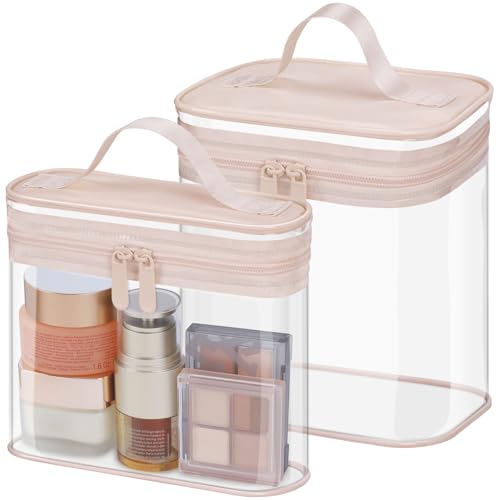 PACKISM Clear Makeup Bag for Travel - TSA Approved Toiletry Bag, 2 Pink - color: Bright Pink, size: Mixed Size Series (1 Medium + 1 Large)