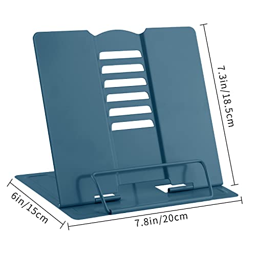 MSDADA Desk Book Stand Holder for Reading, Adjustable Cookbook Stand Metal Reading Stand for Textbooks Recipes Music Books Tablet (Morandi Navy) - color: Morandi Navy