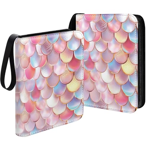 Card Binder 400 Pockets, 50 Sleeves Large Binder Trading Cards Holder 4 Pocket, Storage Organizer, Album Folder Case Protector Collector Gift Colourful Pink Mermaid - color: Colourful Pink Mermaid, size: 4 Pocket